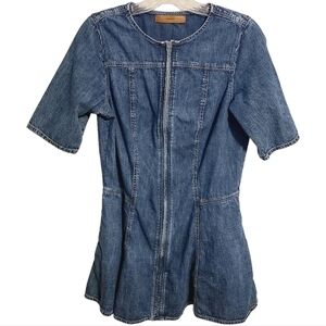 Eshakti | Women's Short Sleeve Medium Wash Denim Mini Dress (Size Small)